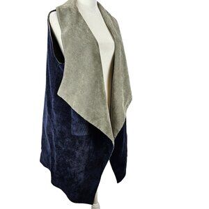 Womens Reversible Cardigan Vest Two Tone Blue Gray Boho Normcore Casual Workwear